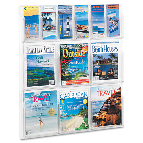Picture of Reveal Clear Literature Displays, 12 Compartments, 30w x 2d x 34.75h, Clear