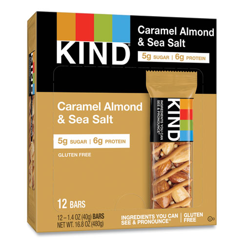 Picture of Nuts and Spices Bar, Caramel Almond and Sea Salt, 1.4 oz Bar, 12/Box