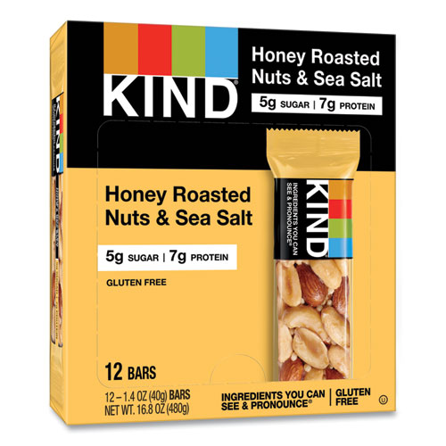 Picture of Nuts and Spices Bar, Honey Roasted Nuts/Sea Salt, 1.4 oz Bar, 12/Box