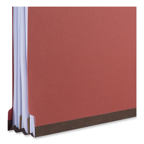 Picture of Four-Section Pressboard Classification Folders, 2" Expansion, 1 Divider, 4 Fasteners, Legal Size, Red Exterior, 10/Box