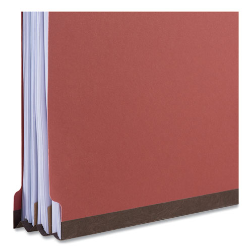 Picture of Red Pressboard End Tab Classification Folders, 2" Expansion, 2 Dividers, 6 Fasteners, Legal Size, Red Exterior, 10/Box