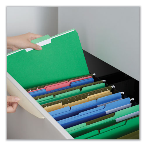 Picture of Deluxe Colored Top Tab File Folders, 1/3-Cut Tabs: Assorted, Legal Size, Bright Green/Light Green, 100/Box