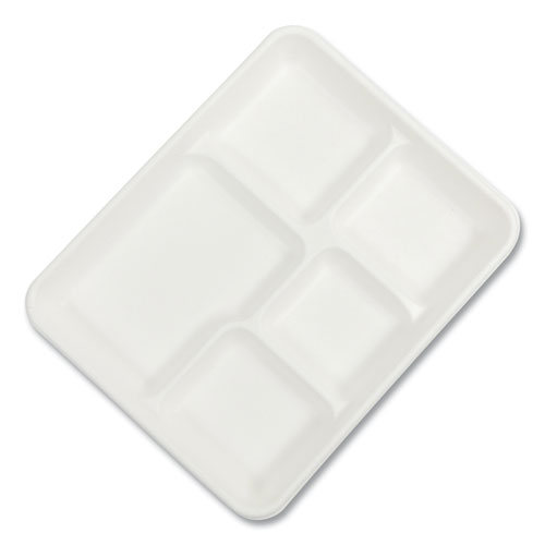 Picture of Bagasse PFAS-Free Food Tray, 5-Compartment, 8.26 x 0.98 x 10.9, White, Bamboo/Sugarcane, 500/Carton
