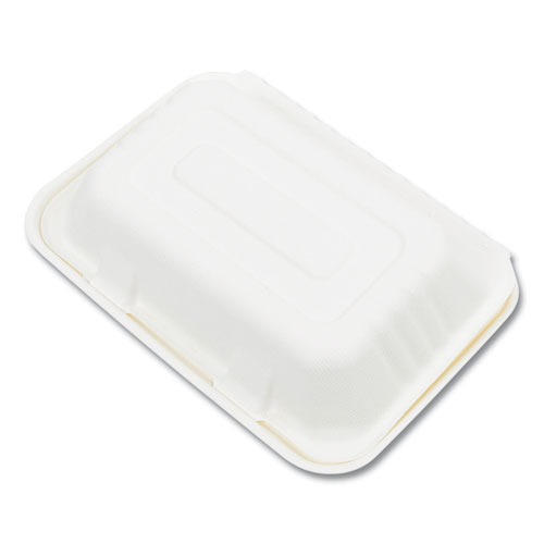 Picture of Bagasse PFAS-Free Food Containers, Hoagie/Hinged Lid, 1-Compartment, 6 x 3 x 9, White, Bamboo/Sugarcane, 250/Carton
