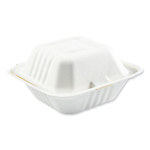 Picture of Bagasse PFAS-Free Food Containers, 1-Compartment, 6 x 6 x 3.19, White, Bamboo/Sugarcane, 500/Carton