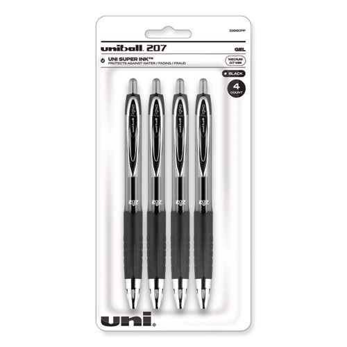 Picture of Signo 207 Gel Pen, Retractable, Medium 0.7 mm, Black Ink, Smoke/Black Barrel, 4/Pack