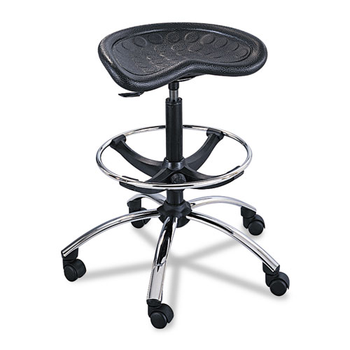 Picture of SitStar Stool, Backless, Supports Up to 250 lb, 27" to 34" Seat Height, Black Seat, Black/Chrome Base