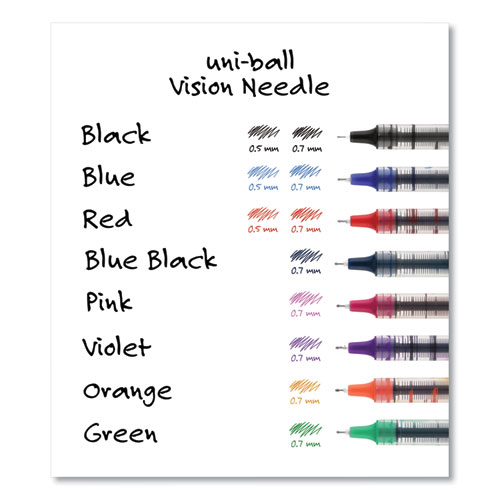 Picture of VISION Needle Roller Ball Pen, Stick, Fine 0.7 mm, Black Ink, Gray/Clear/Black Barrel, Dozen