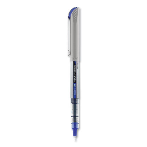 Picture of VISION Needle Roller Ball Pen, Stick, Fine 0.7 mm, Blue Ink, Gray/Clear/Blue Barrel, Dozen