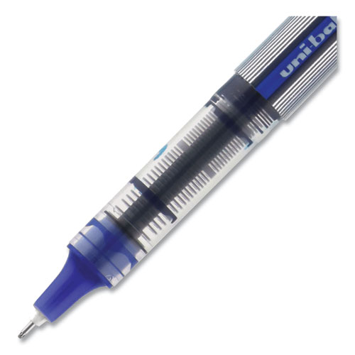 Picture of VISION Needle Roller Ball Pen, Stick, Fine 0.7 mm, Blue Ink, Gray/Clear/Blue Barrel, Dozen