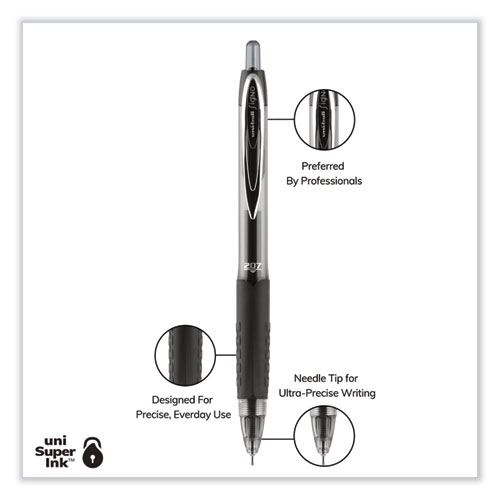 Picture of Signo 207 Needle Point Gel Pen, Retractable, Medium 0.7 mm, Black Ink, Clear/Black Barrel, Dozen