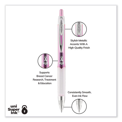 Picture of Signo 207 Gel Pen, Retractable, Medium 0.7 mm, Black Ink, Translucent Pink/Translucent White Barrel, 2/Pack