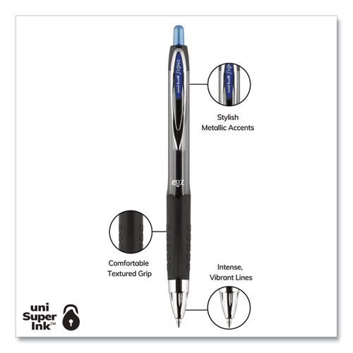 Picture of Signo 207 Gel Pen, Retractable, Medium 0.7 mm, Blue Ink, Smoke/Black/Blue Barrel, 36/Box