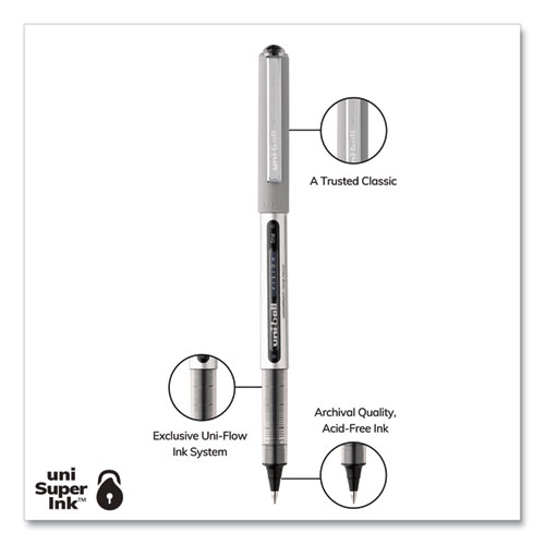 Picture of VISION Roller Ball Pen, Stick, Fine 0.7 mm, Black Ink, Silver/Black/Clear Barrel, 36/Pack