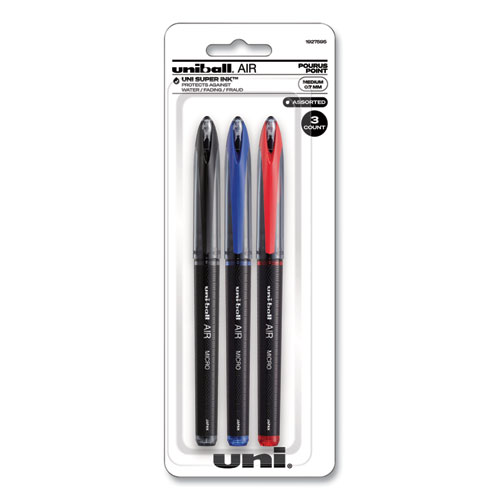 Picture of AIR Porous Gel Pen, Stick, Medium 0.7 mm, Assorted Ink Colors, Black Barrel, 3/Pack
