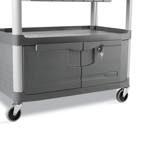 Picture of Xtra Instrument Cart with Locking Storage Area, Plastic, 3 Shelves, 300 lb Capacity, 20" x 40.63" x 37.8", Gray