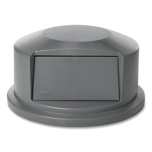 Picture of Round BRUTE Dome Top Receptacle, Push Door for 44 gal Containers, 24.81" Diameter x 12.63h, Gray