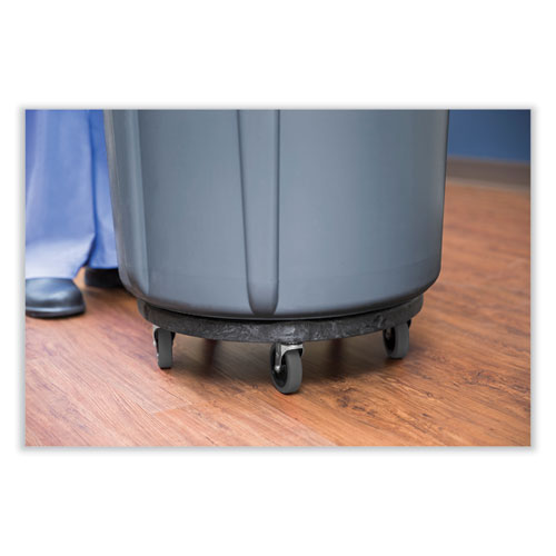 Picture of Brute Round Twist On/Off Dolly, 250 lb Capacity, 18" dia x 6.63"h, Fits 20 to 55 Gallon BRUTE Containers, Black