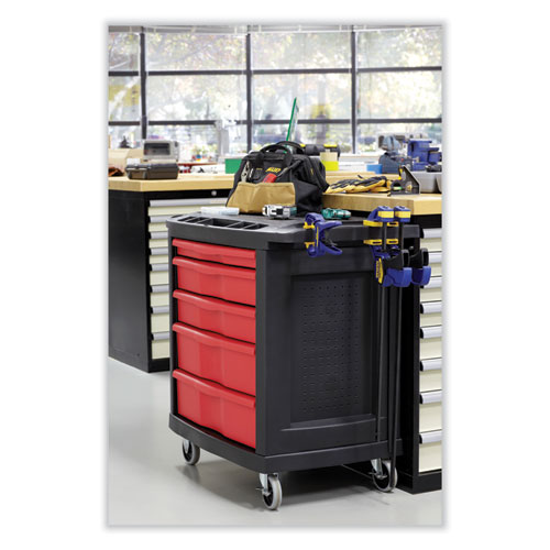 Picture of Five-Drawer Mobile Workcenter, 32.63w x 19.9d x 33.5h, Black Plastic Top