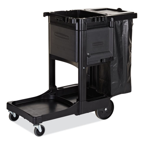 Picture of Executive Janitorial Cleaning Cart, Plastic, 4 Shelves, 1 Bin, 12.1" x 22.4" x 23", Black