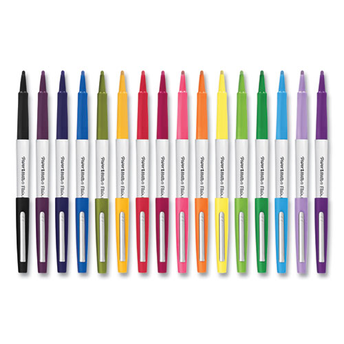 Picture of Flair Felt Tip Porous Point Pen, Stick, Bold 1.2 mm, Assorted Ink Colors, White Pearl Barrel, 16/Pack