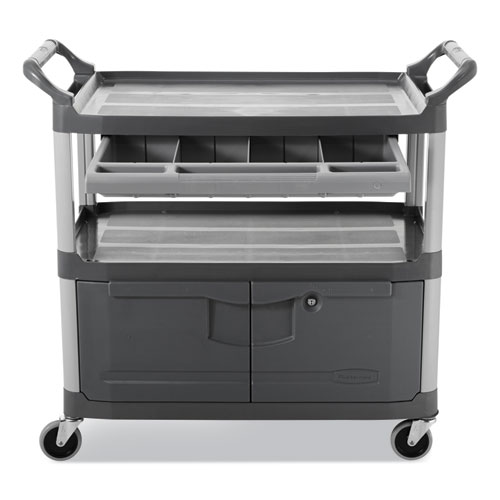 Picture of Xtra Instrument Cart with Locking Storage Area, Plastic, 3 Shelves, 300 lb Capacity, 20" x 40.63" x 37.8", Gray