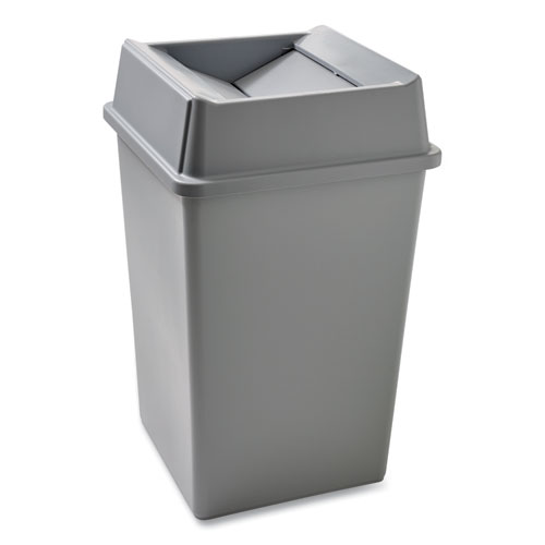 Picture of Untouchable Square Waste Receptacle, 35 gal, Plastic, Gray