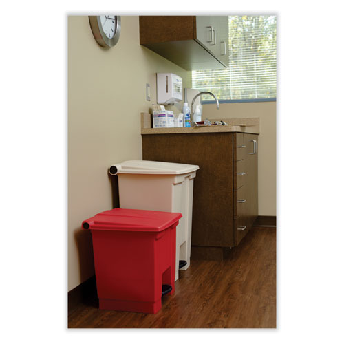 Picture of Indoor Utility Step-On Waste Container, 8 gal, Plastic, Red