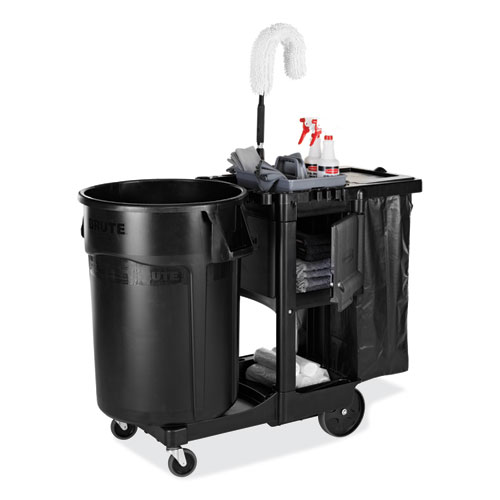 Picture of Executive Janitorial Cleaning Cart, Plastic, 4 Shelves, 1 Bin, 12.1" x 22.4" x 23", Black