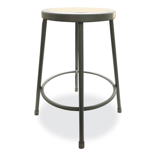 Picture of Industrial Metal Shop Stool, Backless, Supports Up to 300 lb, 24" Seat Height, Brown Seat, Gray Base