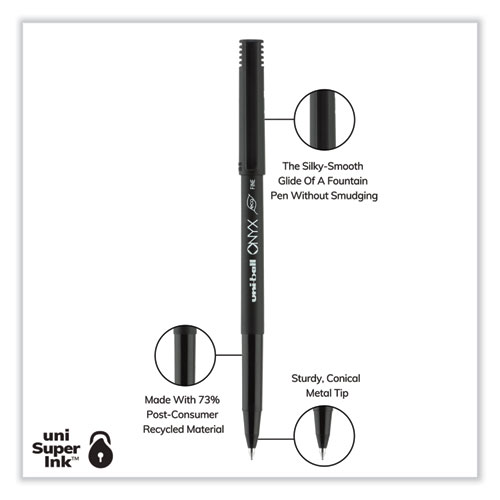 Picture of ONYX Roller Ball Pen, Stick, Fine 0.7 mm, Black Ink, Black Barrel, 72/Pack