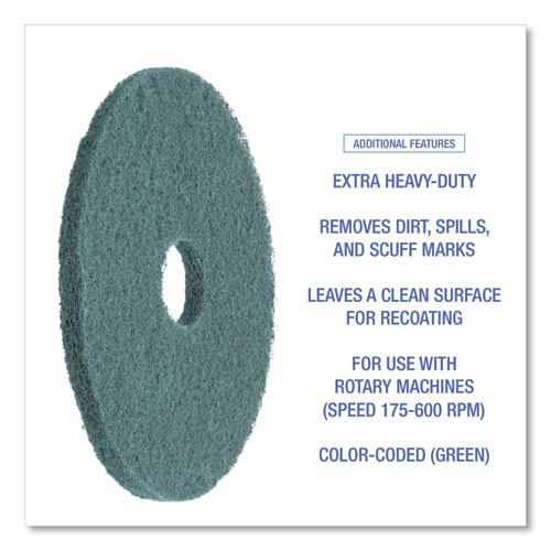 Picture of Heavy-Duty Scrubbing Floor Pads, 16" Diameter, Green, 5/Carton