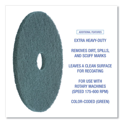 Picture of Heavy-Duty Scrubbing Floor Pads, 18" Diameter, Green, 5/Carton