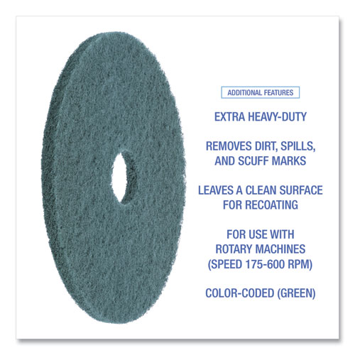 Picture of Heavy-Duty Scrubbing Floor Pads, 19" Diameter, Green, 5/Carton