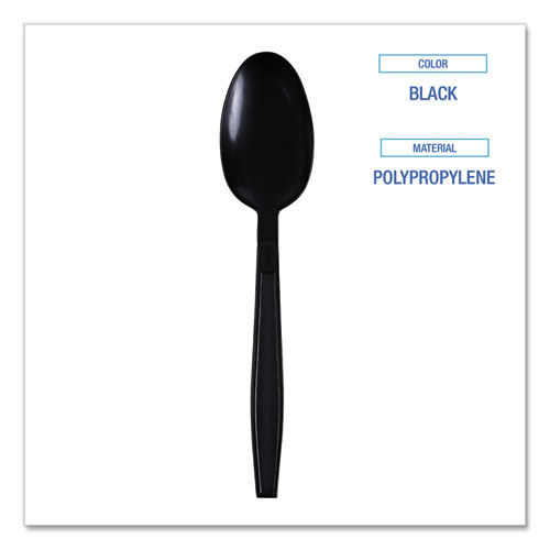 Picture of Heavyweight Wrapped Polypropylene Cutlery, Teaspoon, Black, 1,000/Carton