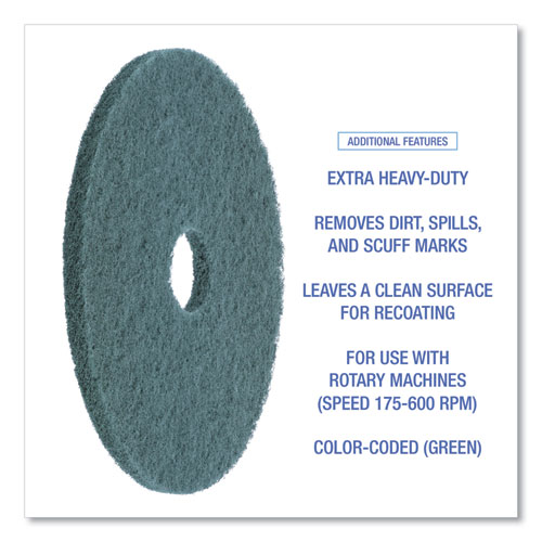 Picture of Heavy-Duty Scrubbing Floor Pads, 17" Diameter, Green, 5/Carton