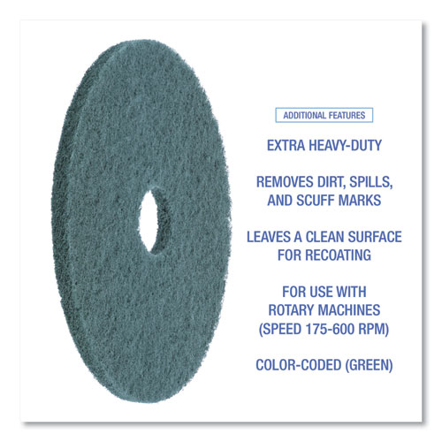 Picture of Heavy-Duty Scrubbing Floor Pads, 20" Diameter, Green, 5/Carton