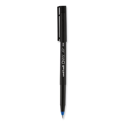 Picture of ONYX Roller Ball Pen, Stick, Extra-Fine 0.5 mm, Blue Ink, Black/Blue Barrel, Dozen