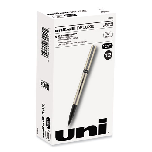 Deluxe+Roller+Ball+Pen%2C+Stick%2C+Fine+0.7+mm%2C+Black+Ink%2C+Champagne%2FBlack+Barrel%2C+Dozen