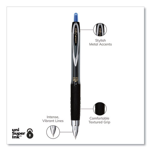 Picture of Signo 207 Gel Pen, Retractable, Fine 0.5 mm, Blue Ink, Smoke/Black/Blue Barrel, Dozen