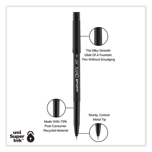 Picture of ONYX Roller Ball Pen, Stick, Fine 0.7 mm, Black Ink, Black Barrel, Dozen