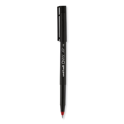 Picture of ONYX Roller Ball Pen, Stick, Fine 0.7 mm, Red Ink, Black/Red Barrel, Dozen