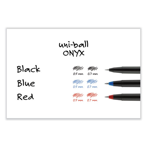 Picture of ONYX Roller Ball Pen, Stick, Fine 0.7 mm, Blue Ink, Black/Blue Barrel, Dozen