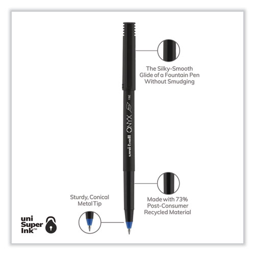 Picture of ONYX Roller Ball Pen, Stick, Fine 0.7 mm, Blue Ink, Black/Blue Barrel, Dozen