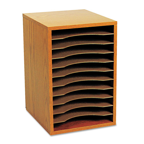 Picture of Wood Vertical Desktop Sorter, 11 Compartments, 10.63 x 11.88 x 16, Medium Oak