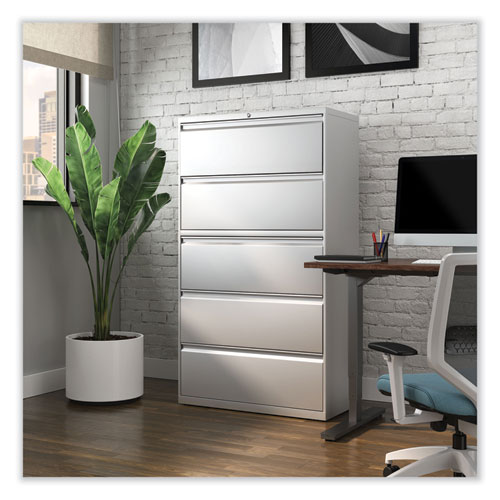 Picture of Lateral File, 5 Legal/Letter/A4/A5-Size File Drawers, Light Gray, 36" x 18.63" x 67.63"