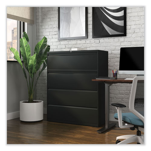 Picture of Lateral File, 4 Legal/Letter-Size File Drawers, Black, 42" x 18.63" x 52.5"