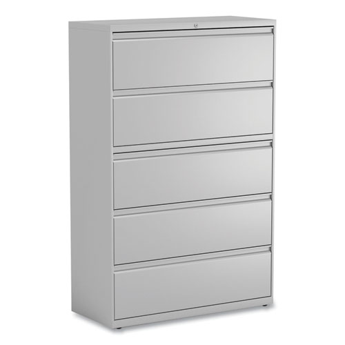 Picture of Lateral File, 5 Legal/Letter/A4/A5-Size File Drawers, 1 Roll-Out Posting Shelf, Light Gray, 42" x 18.63" x 67.63"