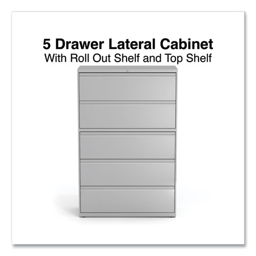 Picture of Lateral File, 5 Legal/Letter/A4/A5-Size File Drawers, 1 Roll-Out Posting Shelf, Light Gray, 42" x 18.63" x 67.63"