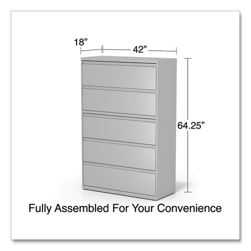 Picture of Lateral File, 5 Legal/Letter/A4/A5-Size File Drawers, 1 Roll-Out Posting Shelf, Light Gray, 42" x 18.63" x 67.63"